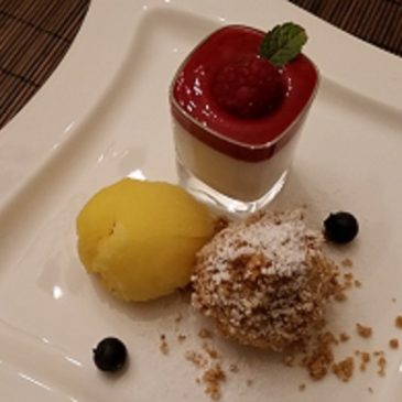 Topfen-Nougatknödel mit Kokos Panna-Cotta